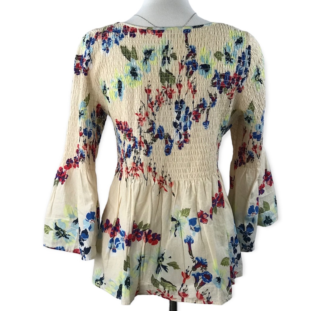 Jane and Delancey 100 % Cotton Floral Peplum Elastic Smocked Top Size S - Picture 4 of 13
